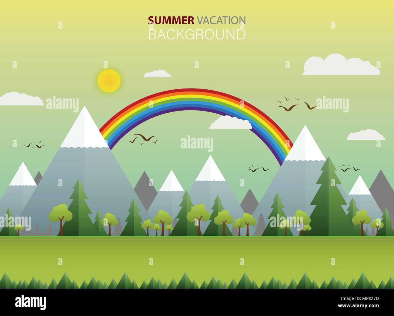 Abstract of wide summer view in nature with clear sky and rainbow background, illustration vector eps10 Stock Vector