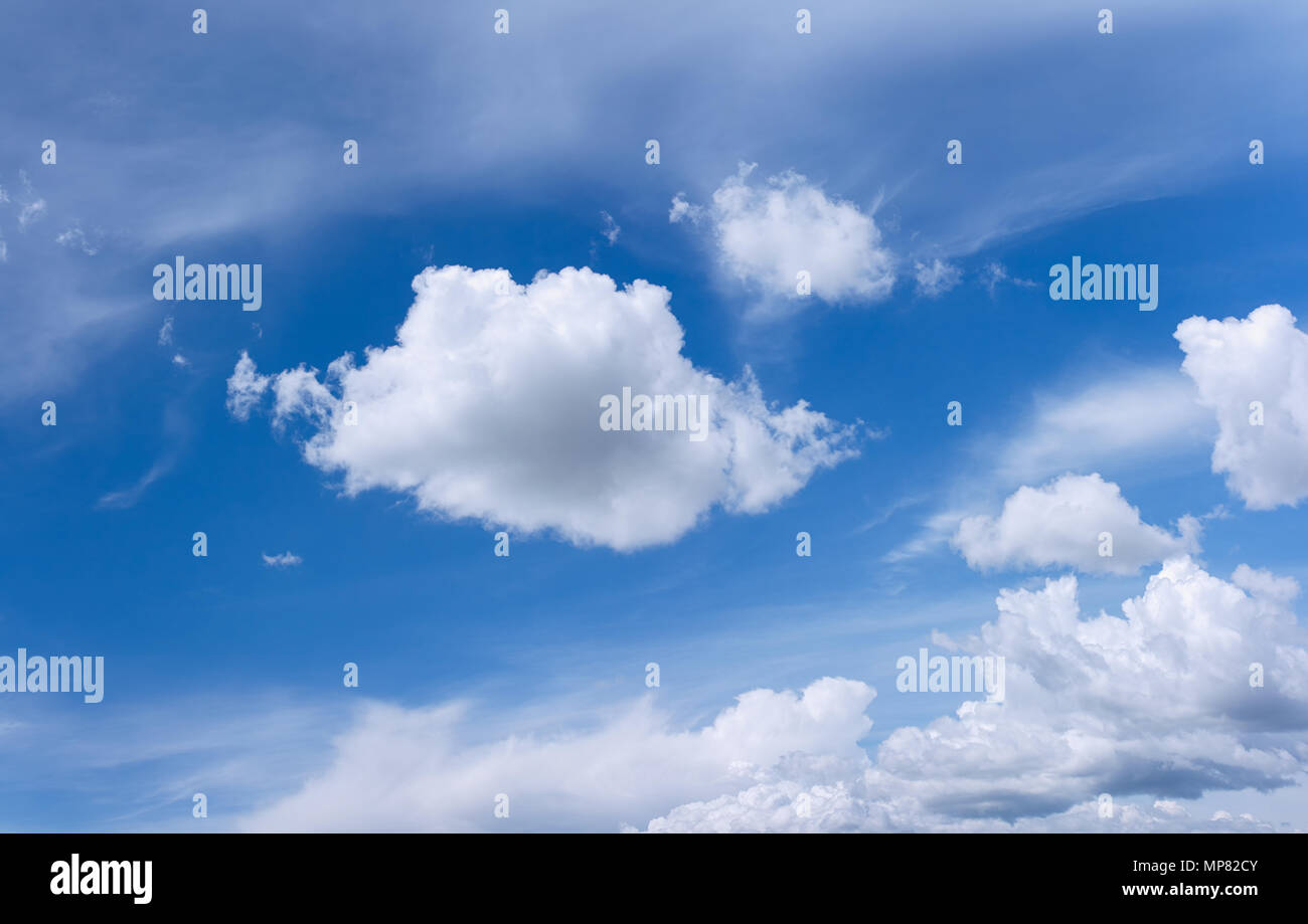 Blue sky with some white clouds scattered across Stock Photo - Alamy