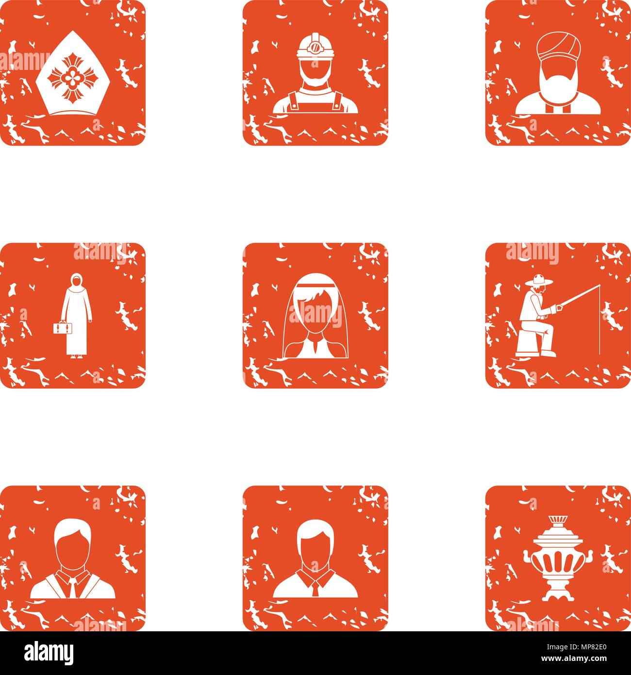 Religion icons set, grunge style Stock Vector