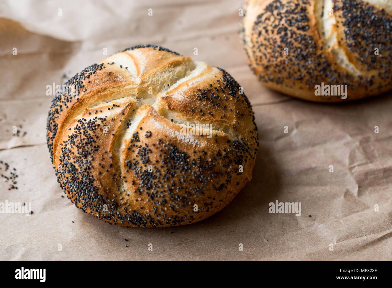 Kaiser Rolls with Poppy Seeds. Bakery Concept Stock Photo - Alamy