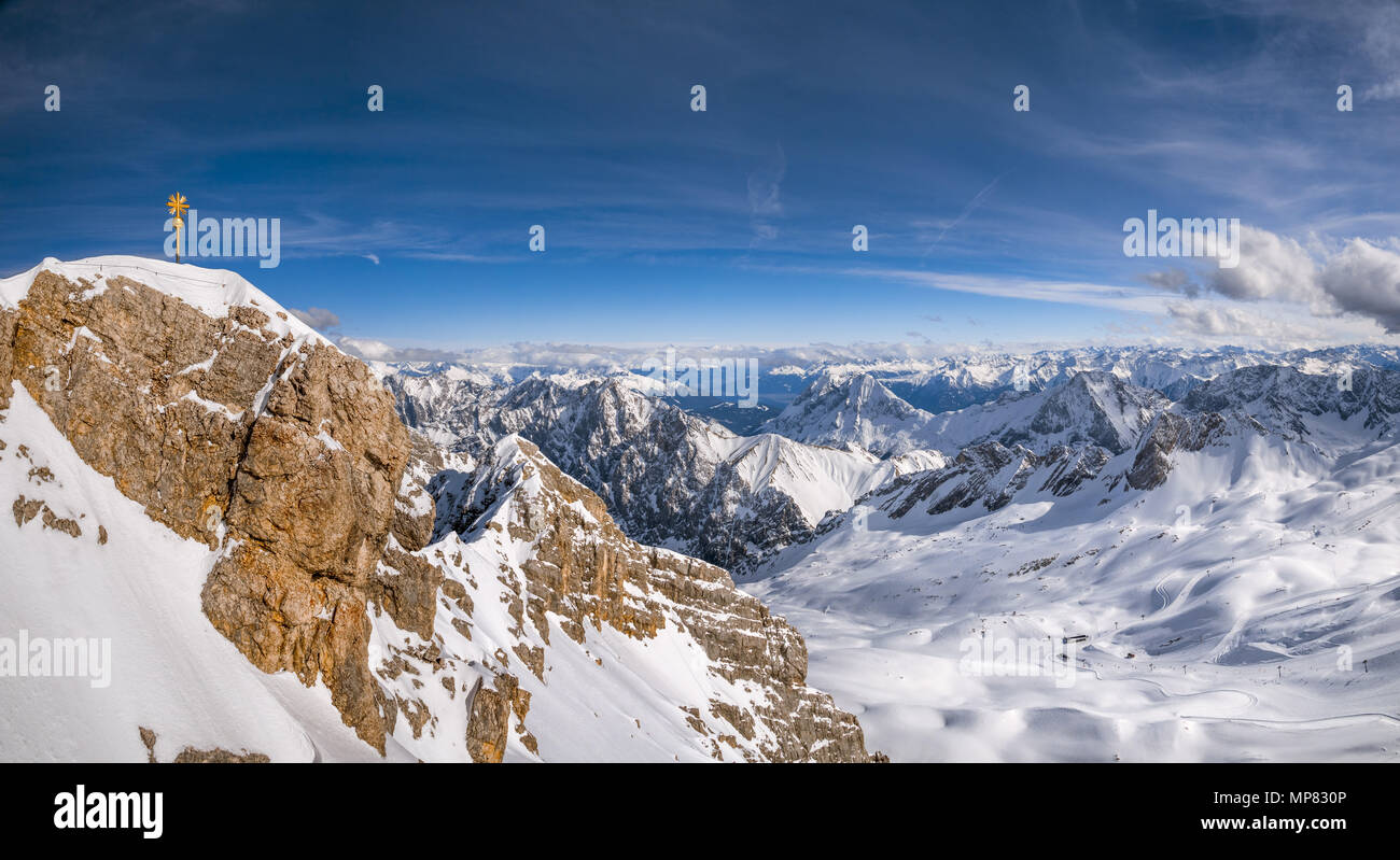 Summit cross on the Zugspitze Stock Photo