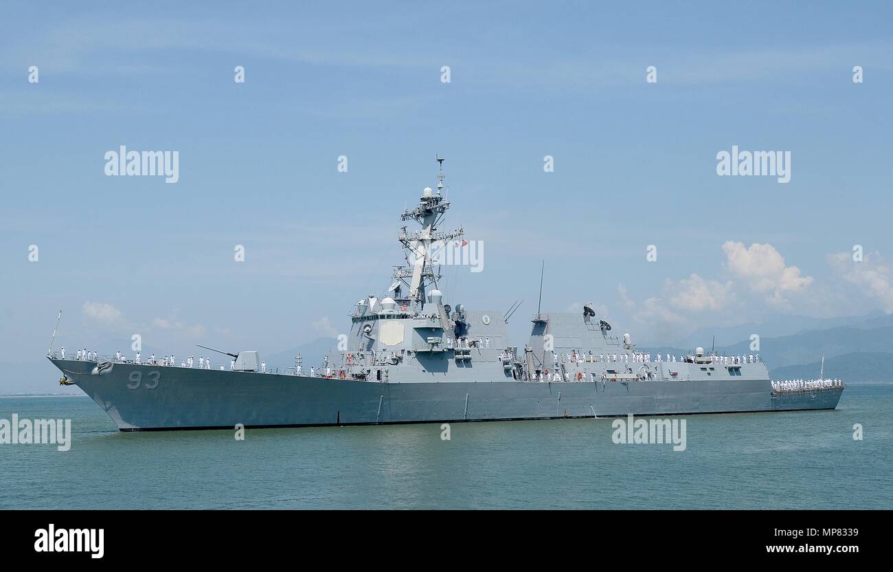 The U.S. Navy Arleigh Burke-class Aegis guided-missile destroyer USS Chung-Hoon arrives in port April 21, 2013 in Da Nang, Vietnam.   (photo by Jay C. Pugh via Planetpix) Stock Photo