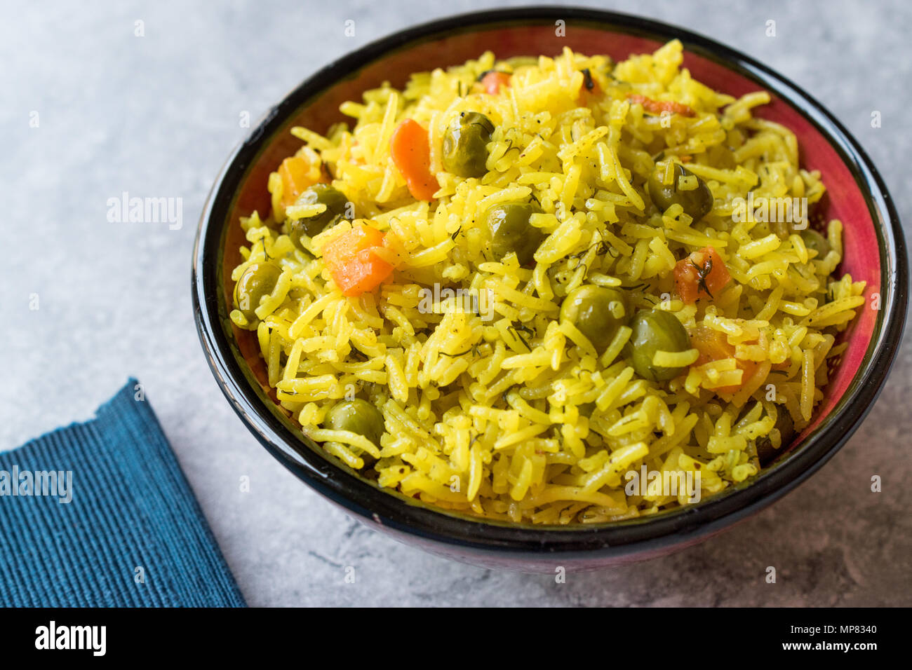 Yellow Saffron Basmati Rice with Turmeric and Vegetables Pilav or Pilaf