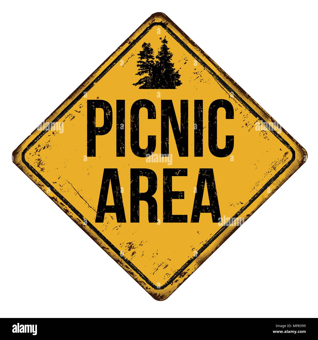 Picnic area vintage rusty metal sign on a white background, vector