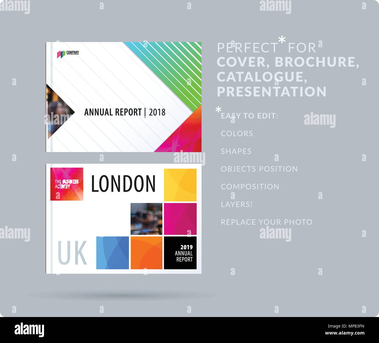 Material design style presentation template with colourful rectangles ...