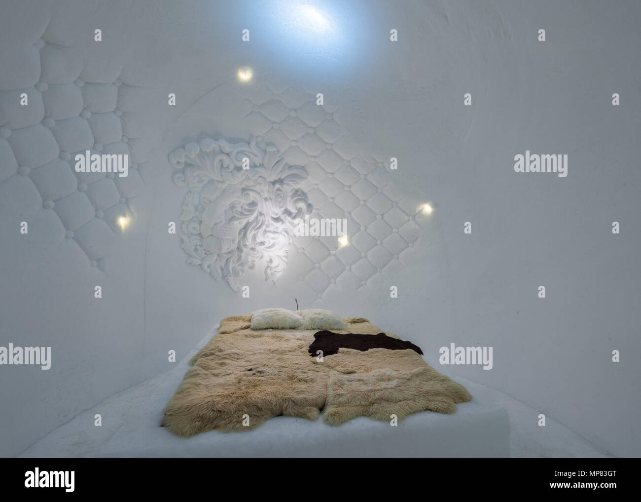 Room of the Igloo Village on Zugspitze, Bavaria, Germany Stock Photo