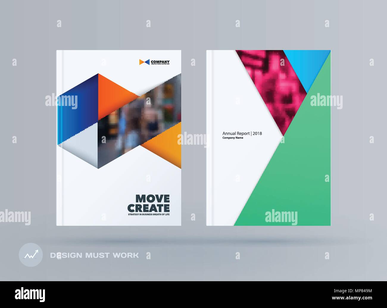 Brochure design triangles template. Colourful modern abstract set, annual report with triangles for branding. Stock Vector