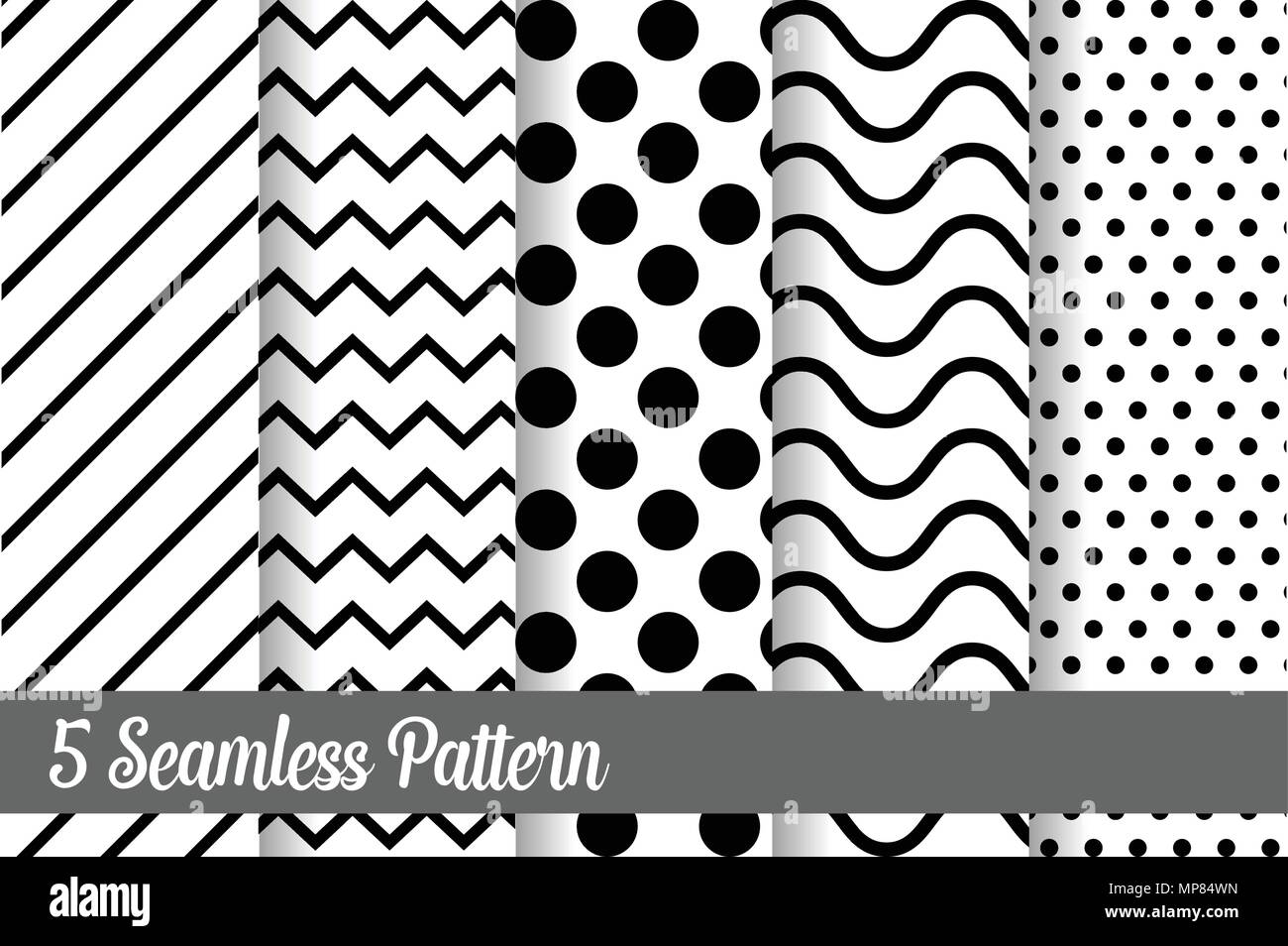 5 Black and white seamless pattern set vector background illustration ...