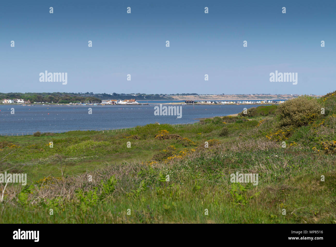 Entrance to Christchurch Harbour view from hengistbury Head. Stock Photo