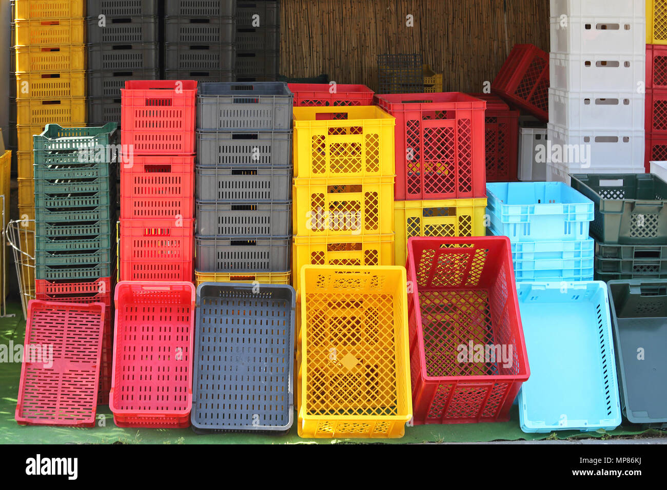 Colourful Plastic Crates For Agriculture Products Stock Photo Alamy