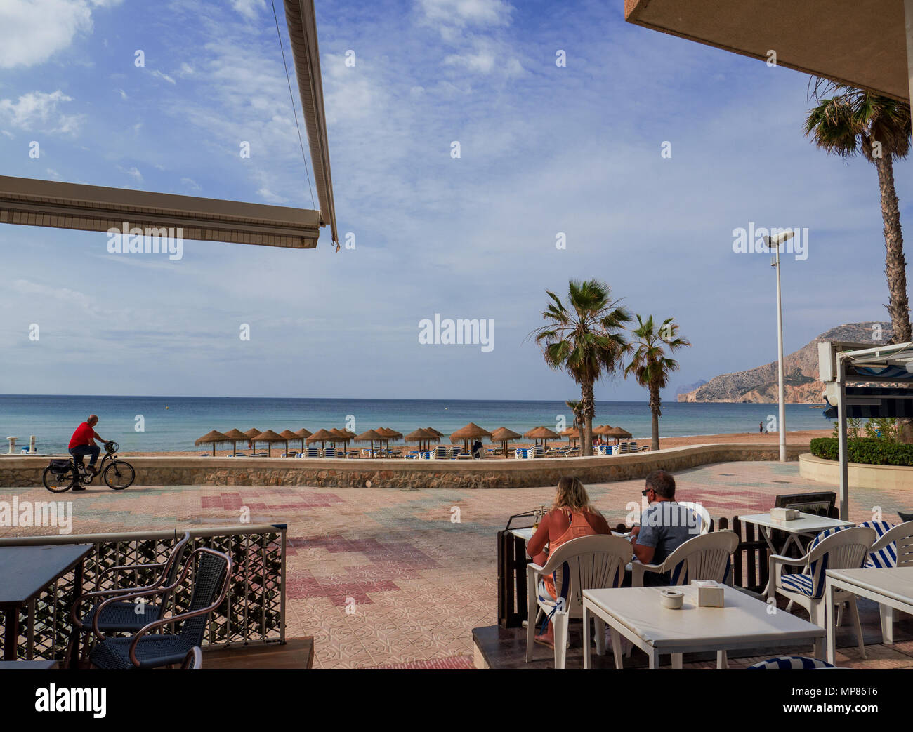 breakfast overlooking the beach in Calpe, Spain Stock Photo
