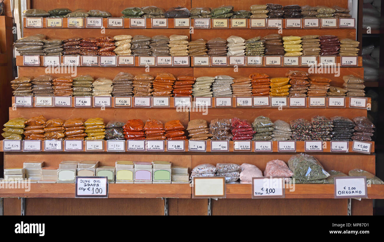 Big Selection of Herbs and Spices packed in bags Stock Photo Alamy