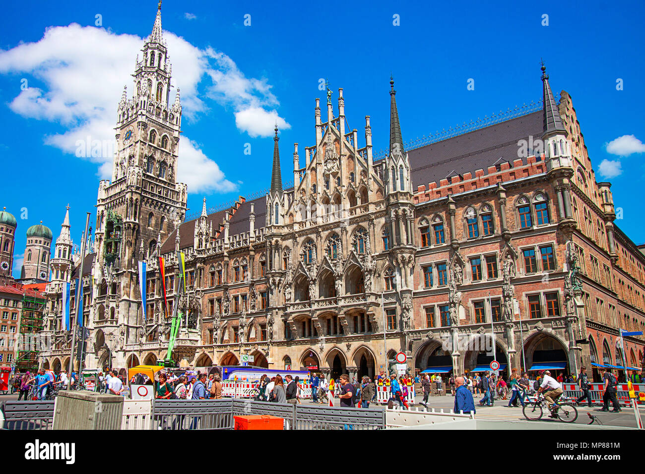 Munich, Germany - May 8, 2013: Munich city hall viewed from Marienplatz in summer Stock Photo