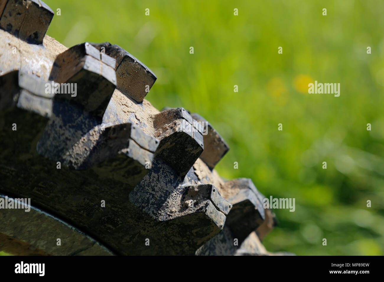 Closeup of motocross motorbike wheel Stock Photo