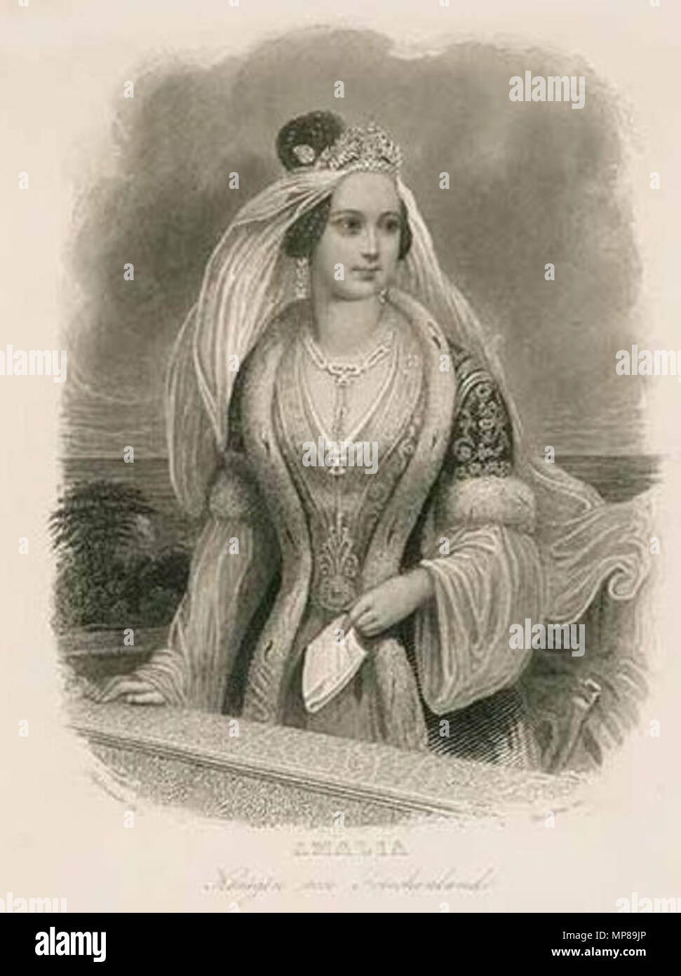 . English: Amalia of Oldenburg, queen of Greece, in a print of 1840 . 22 November 2006, 15:34:48. Unknown 1035 Queen Amalia of Greece 1840 Stock Photo