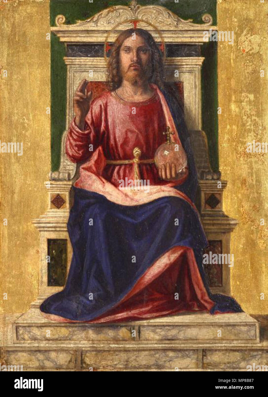 .  English: Jesus Christ on the throne . painting.   718 Jesus Christ on the throne by Cima da Conegliano Stock Photo