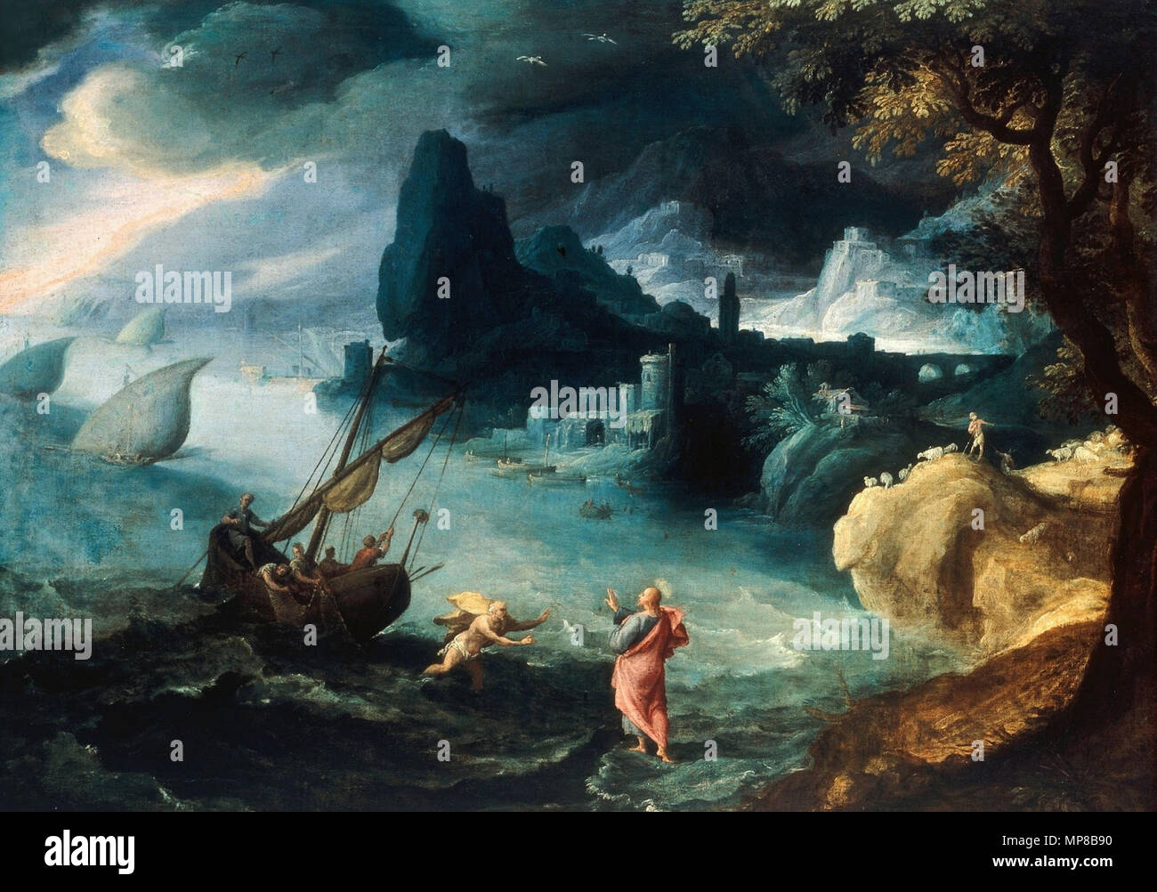Jesus walking on the Sea of Galilee. 1590s. 718 Bril Jesus walking