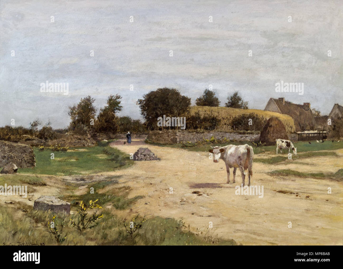 .  English: Landscape with a farmhouse in Northern France. Oil on cardboard, 53.5 × 74 cm. Signed and dated Eugène Jettel. Paris (18)93 . 1893.   718 Jettel-Landscape with a farmhouse in Northern France Stock Photo