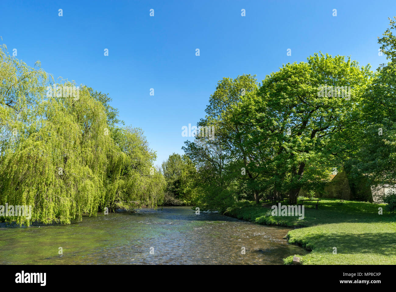 River Wye in Ashford-in-the-Water, Peak District, Derbyshire, England, UK Stock Photo