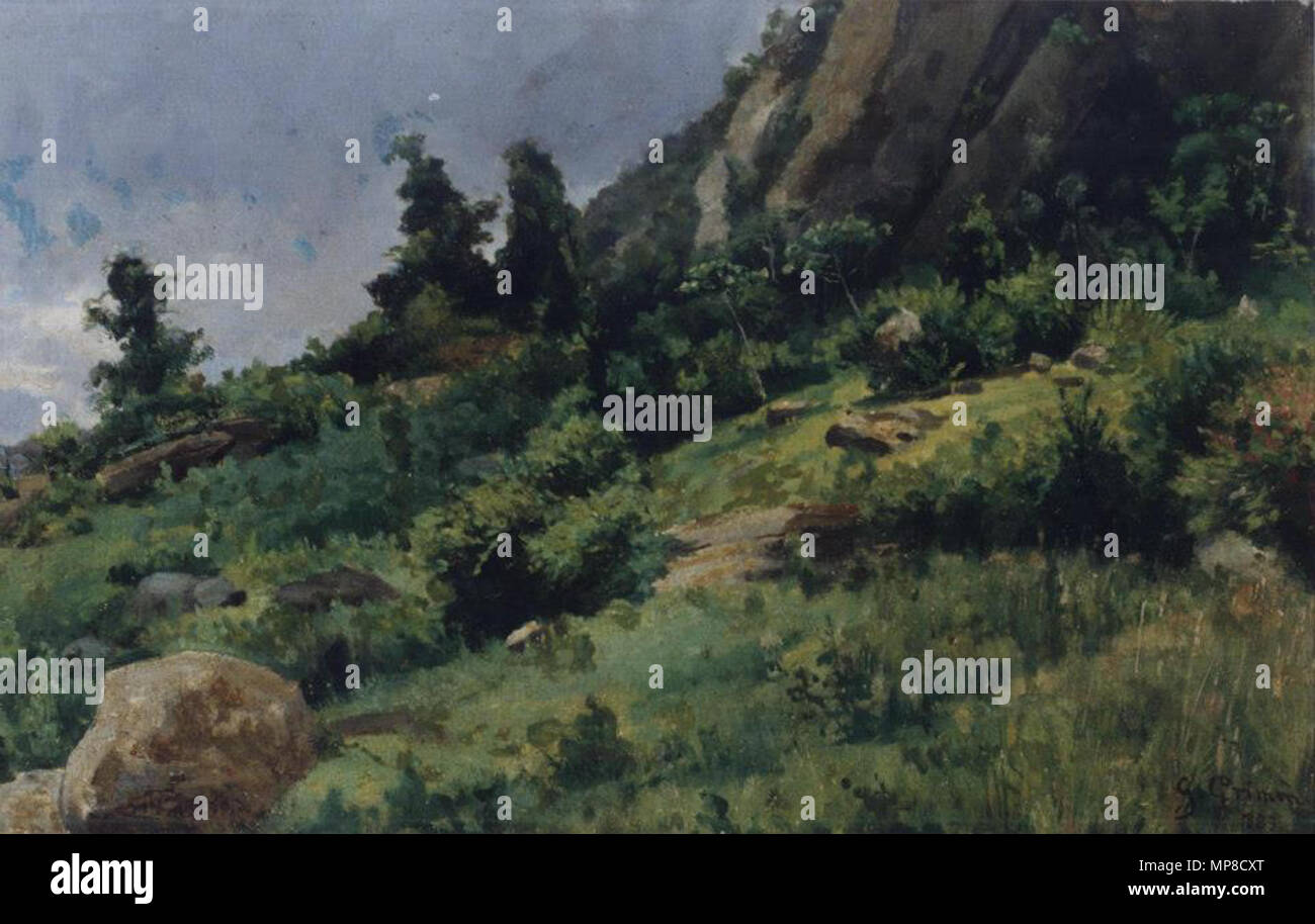 Português: Trecho de paisagem Deutsch: Landstrich   1883.   724 Johann Georg Grimm - Trecho de paisagem Stock Photo