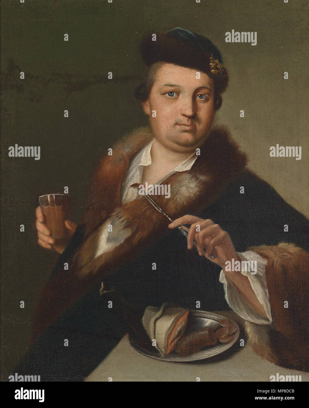 .  Deutsch: Ein Mann beim Verzehren einer Mahlzeit, Öl auf Leinwand, 39 x 32 cm . 17th/18th century.   726 Johann Kupetzky (circle) Mann bei einer Mahlzeit Stock Photo