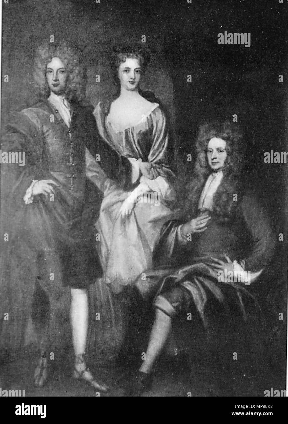 . Portrait of George Gordon, 1st Duke of Gordon and family. Seated, George Gordon, standing Lady Jean Gordon (later Jean Drummond, Duchess of Perth), and Alexander Gordon, Marquess of Huntly (later 2nd Duke of Gordon) . circa 1694-1706.   731 John Baptist Medina - George Gordon, 1st Duke of Gordon, and family Stock Photo