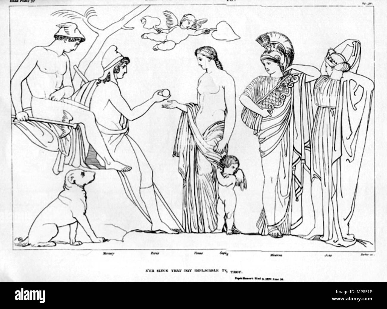 . English: The Judgment of Paris by John Flaxman . 1804.   John Flaxman  (1755–1826)      Alternative names John Flaxman II; John Flaxman (II); Flaxman; Flaxman junior  Description British painter, poet, sculptor and illustrator  Date of birth/death 6 July 1755 7 December 1826  Location of birth/death York London  Work location Florence (1787)  Authority control  : Q366066 VIAF: 17260670 ISNI: 0000 0001 2095 6665 ULAN: 500115449 LCCN: n50004058 NLA: 35088387 WorldCat 732 John Flaxman - The Judgment of Paris, from the Iliad Stock Photo