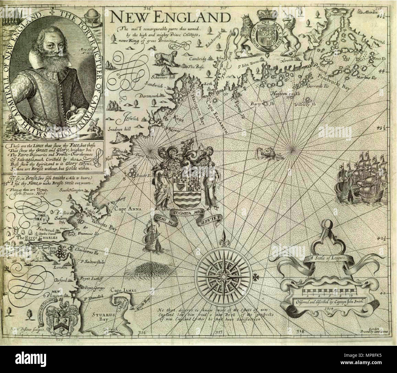 . Map of New England . 1616. John Smith of Jamestown 735 John Smith 1616 New England map Stock Photo