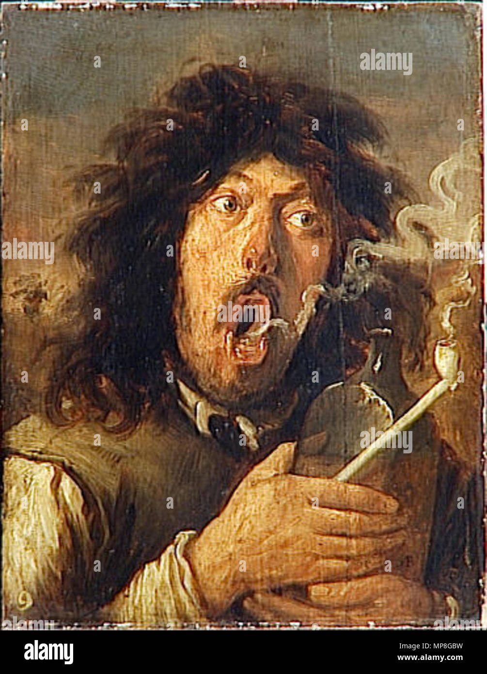 French: Le fumeur (portrait de l'artiste ?) The smoker (portrait of the  artist?) 17th century. 737 Joos van Craesbeeck - LE FUMEUR Stock Photo