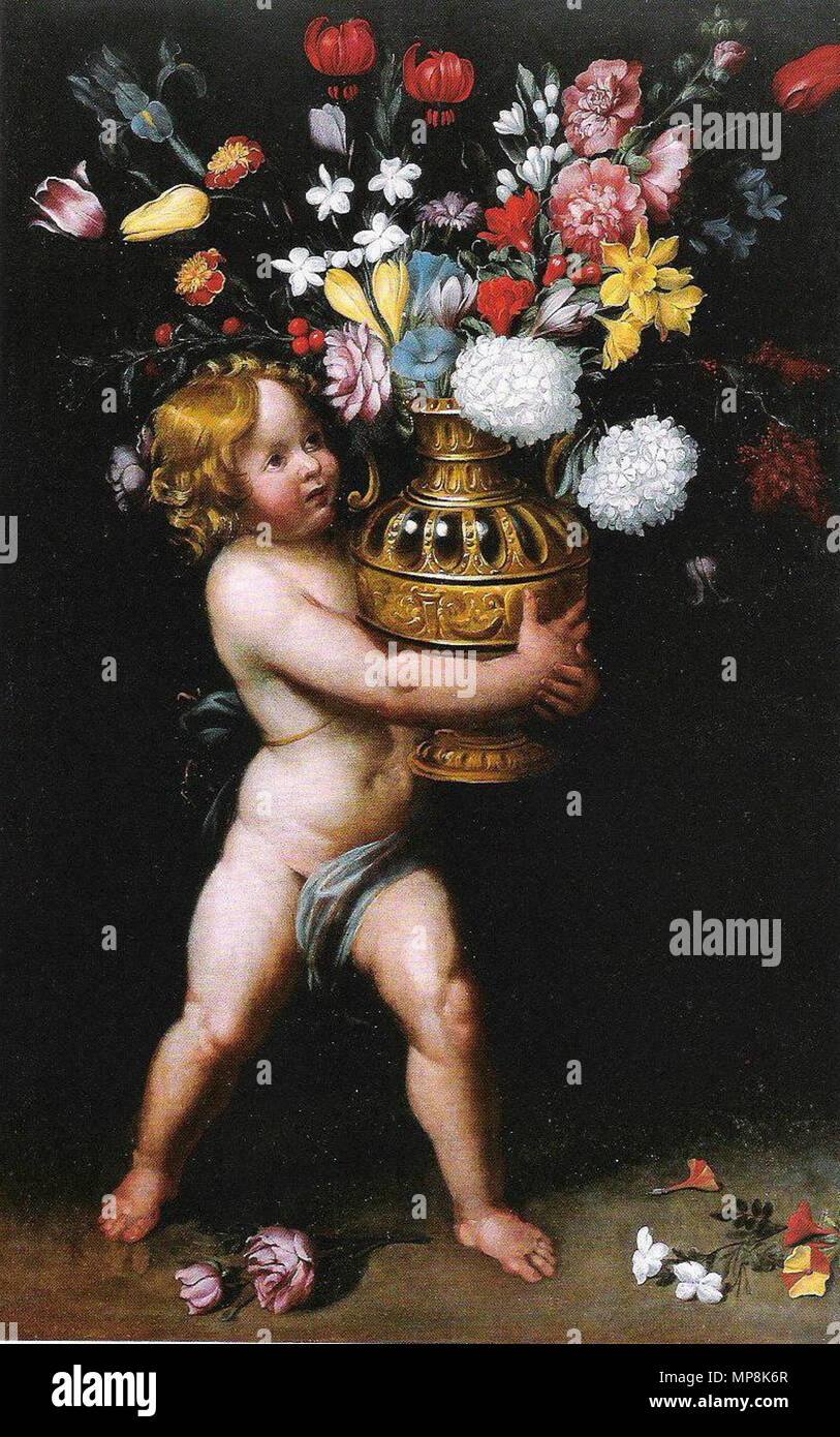 749 Juan van der Hamen y León - Junge trägt eine Blumenvase Stock Photo