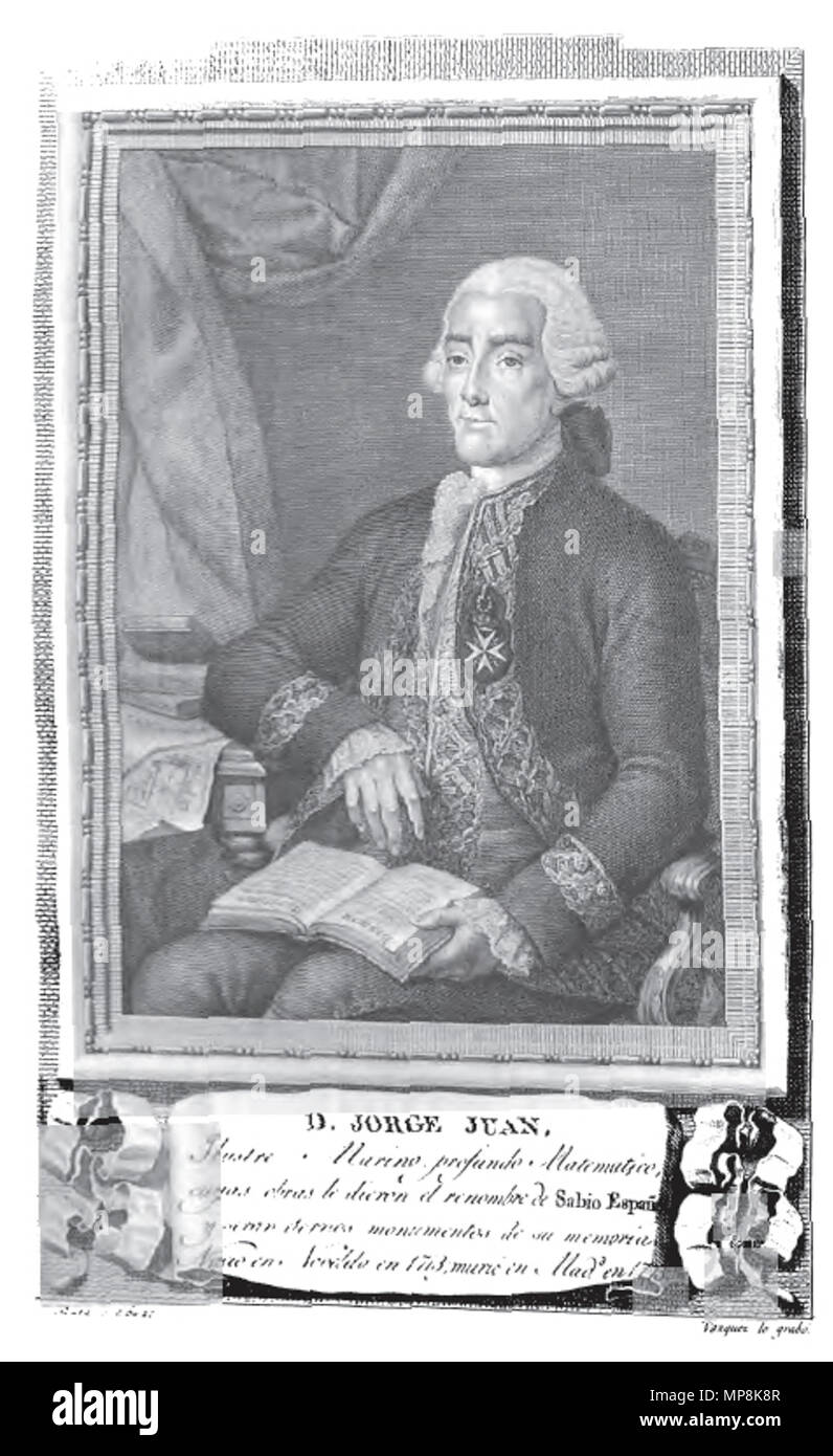 . Retrato de Jorge Juan. 1791. Al pie de la imagen figuran los datos de su autor. 749 Jorge Juan Stock Photo