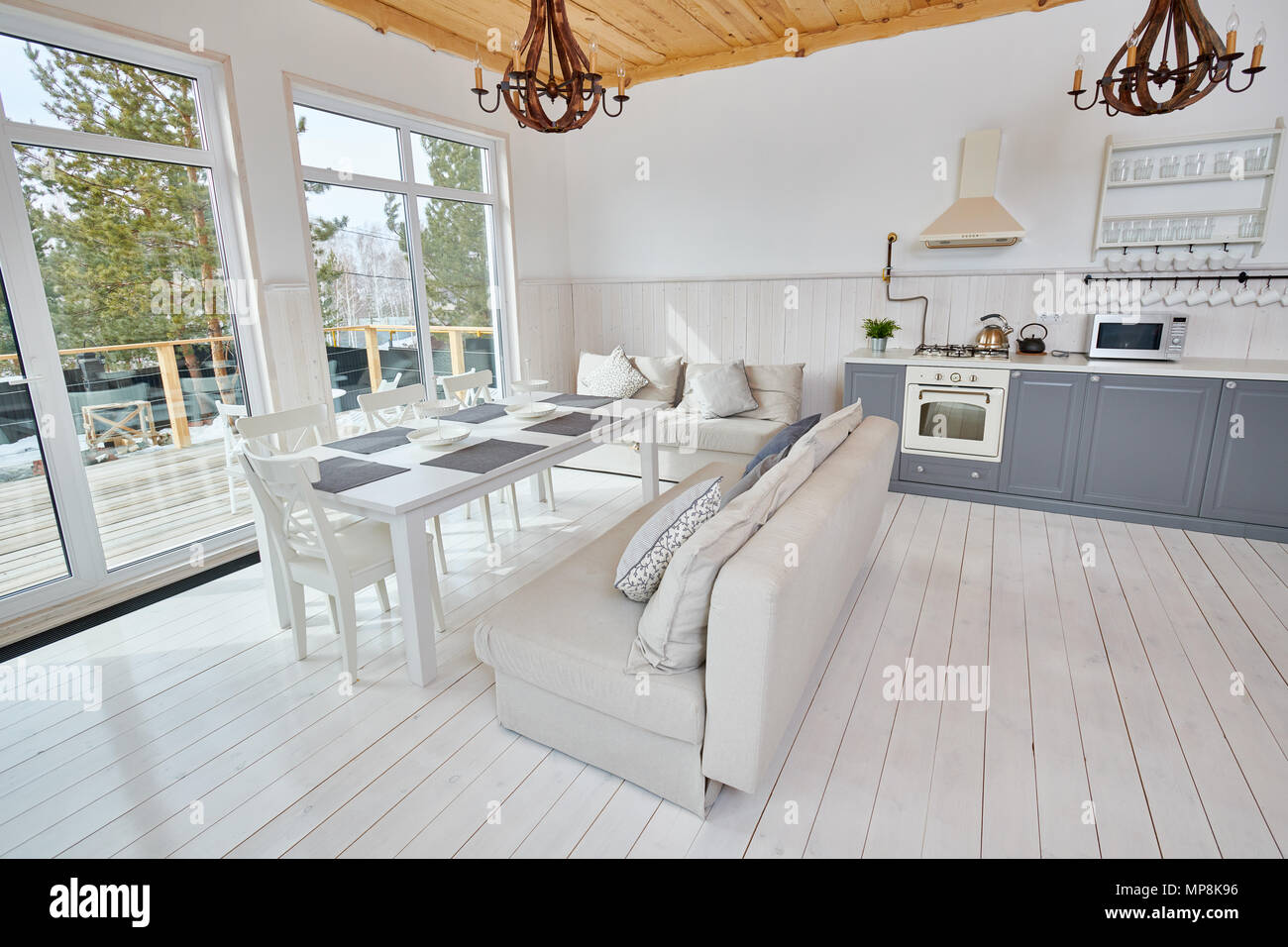 Wide Angle Shot Of Modern Open Living Room Interior