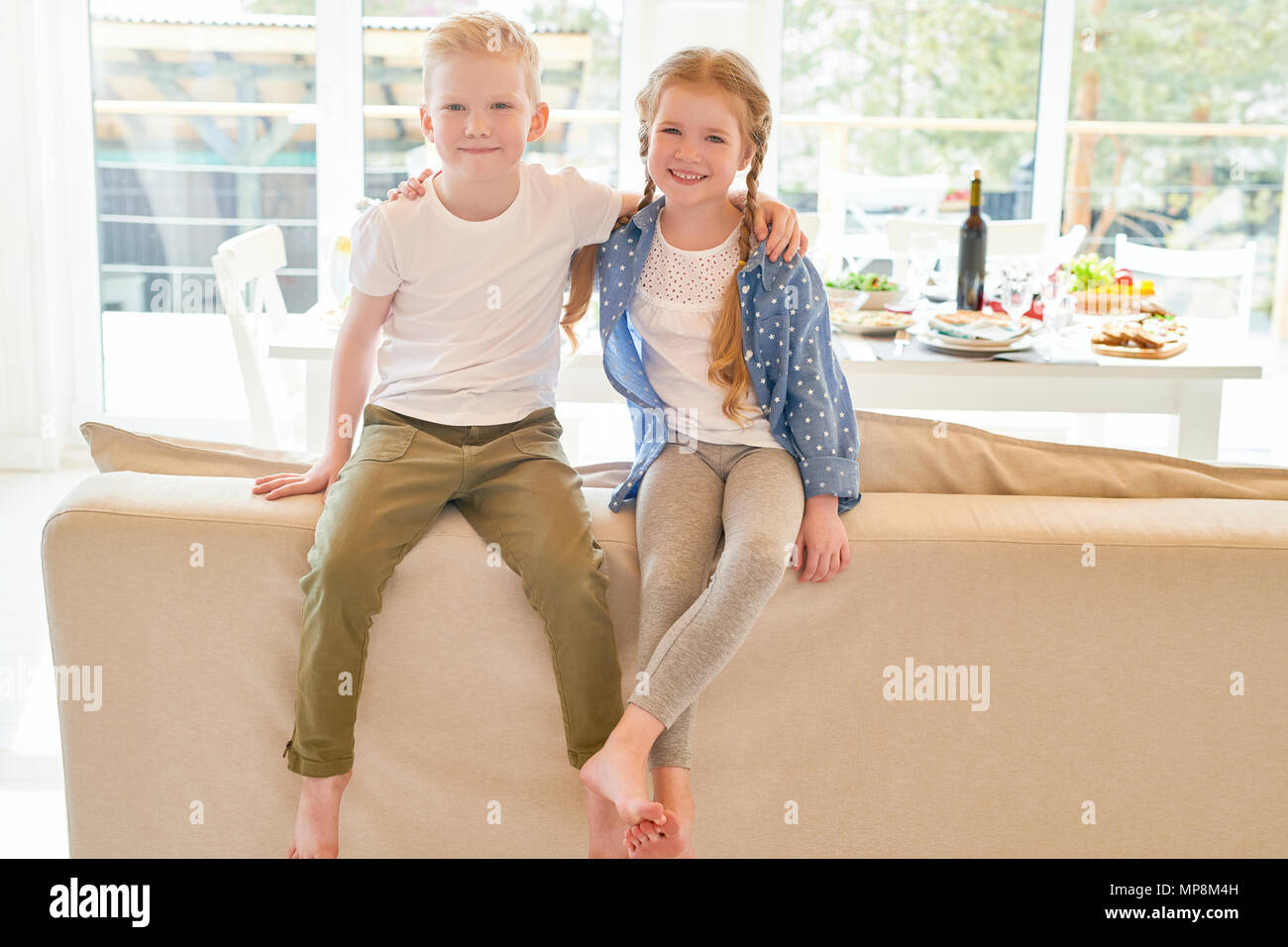 Cute Ginger Kids at Home Stock Photo