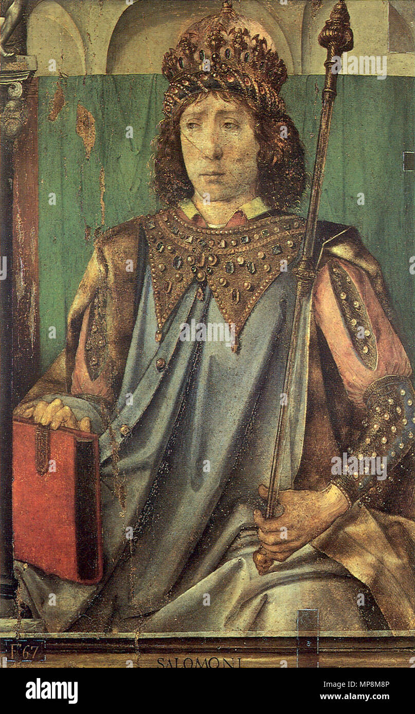 . English: Solomon Justus of Ghent, about 1474 Panel, 95 x 50 cm Urbino, Galleria Nazionale delle Marche . circa 1474.   Justus van Gent  (fl. 1460–1480)     Alternative names Giusto da Guanto, Justus of Ghent, Birth name: Joos van Wassenhove  Description Flemish painter and draughtsman  Date of birth/death circa 1430 after 1480  Location of birth/death Ghent Italy  Work period circa 1460–1480  Work location Antwerp (1460), Ghent (1464), Italy (1468), Urbino (1473–1480)  Authority control  : Q515796 VIAF: 69201606 ISNI: 0000 0000 6138 6489 ULAN: 500031220 WGA: JOOS van Wassenhove GND: 11877654 Stock Photo