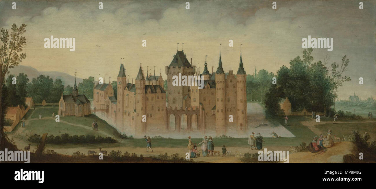 opnamedatum: 15-11-2006   View of the castle of Egmond aan den Hoef.. Pendant of File:Abdij Egmond 1638.jpg . circa 1638 (1636-1640).   760 Kasteel Egmond 1638 Stock Photo