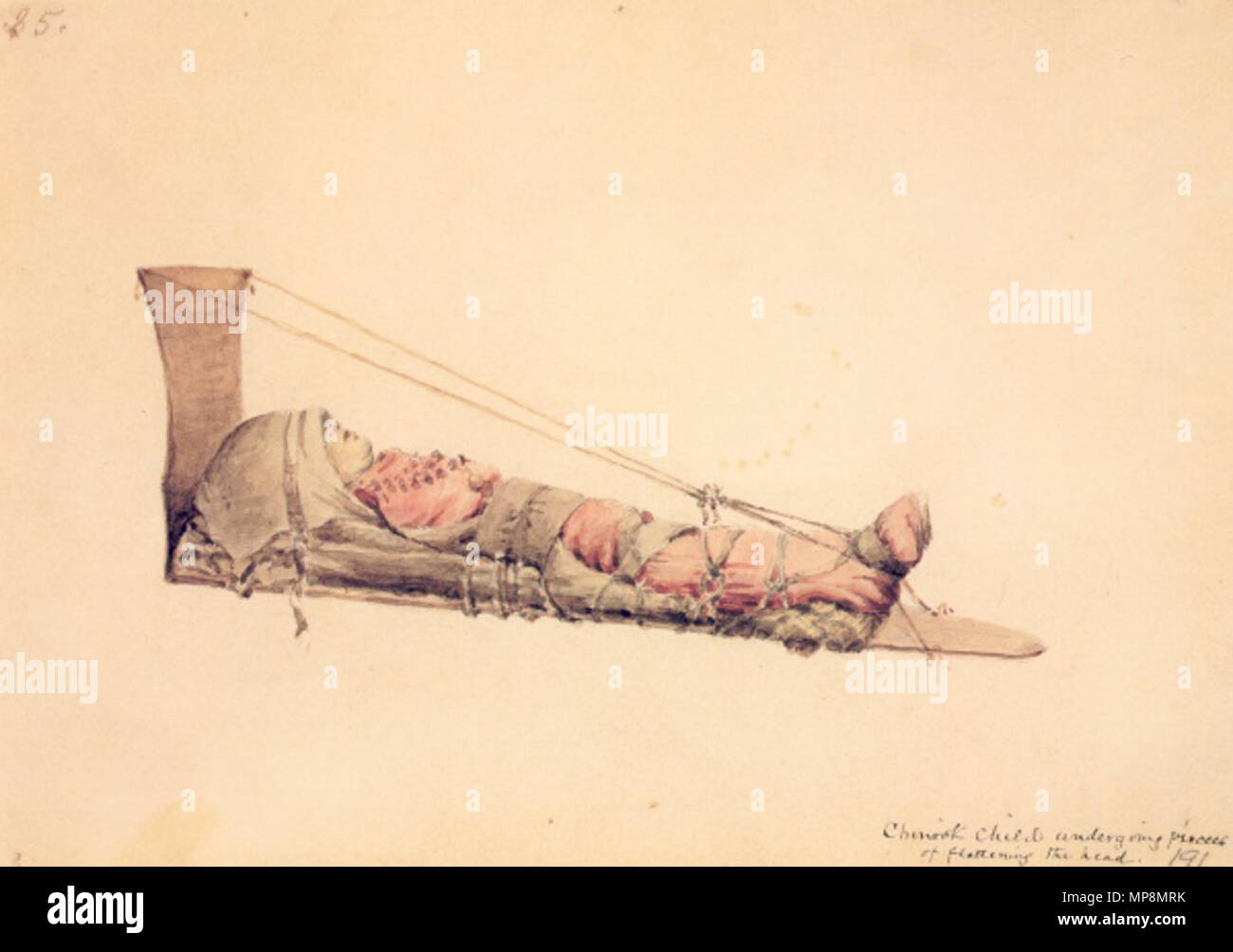 Chinook child undergoing process of flattening the head. 1847. 756 Kane ...