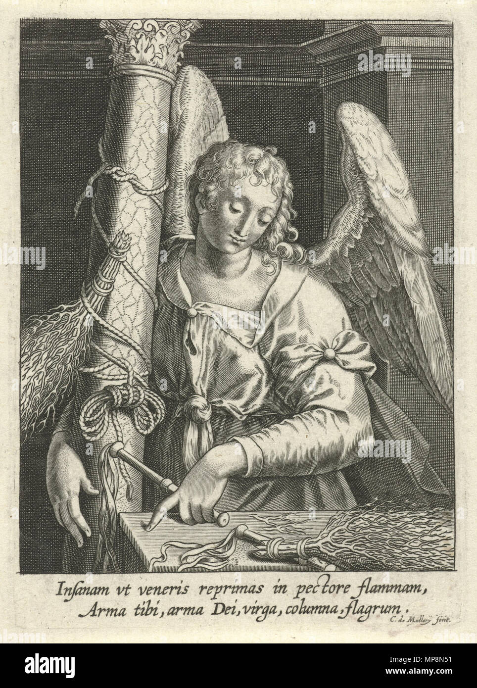 English: Angel with Whipping Post and Whip Nederlands: Engel met geselpaal en gesels   1581 - c. 1645.   757 Karel van Mallery - Angel with Whipping Post and Whip Stock Photo