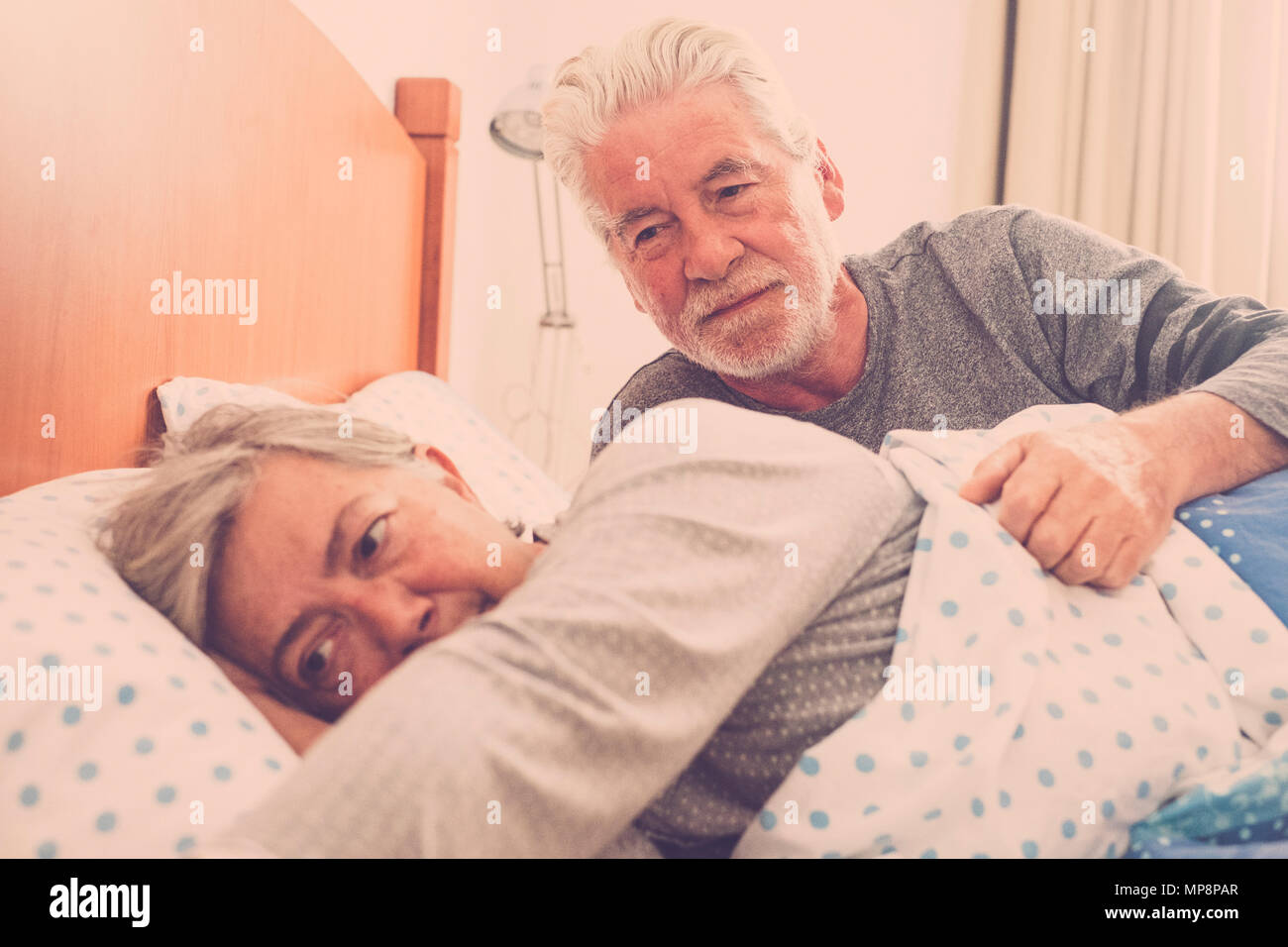 Adult Mature Couple Lifestyle Waking Up After The Night