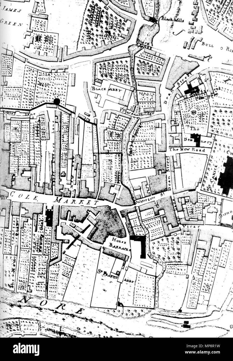 . Plan of Black Abbey and its surroundings from 1758 in Kilkenny, Co. Kilkenny, Ireland. 1758. John Rocque 765 Kilkenny Map Black Abbey John Rocque 1758 Stock Photo