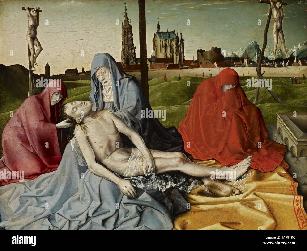 English: Pietà . painting bearing remarkable resemblance to 1907.1.56, painting (with a donor) purchased by Henry Clay Frick in 1907 . circa 1440.   773 Konrad Witz - Lamentation Stock Photo