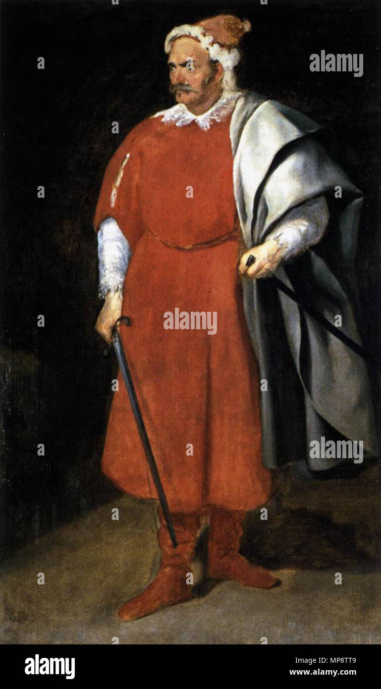 Velásquez, Don Cristóbal de Castañeda y Pernia (Barbarroja, Buffoon) 1637-40.jpg 1056 Retrato de don Cristóbal Castañeda y Pernía (Barbarroja), by Diego Velázquez Stock Photo