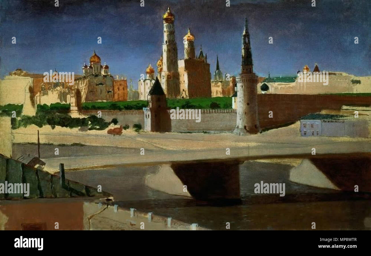 .  English: Moscow. View of the Kremlin from the Zamoskvorechye District (painting by Arkhip Kuindzhi, 1882) Русский: Москва. Вид на Кремль со стороны Замоскворечья (картина Архипа Куинджи, 1882) . 1882.   778 Kuindzhi View of the Kremlin from the Zamoskvorechye District 1882 Stock Photo