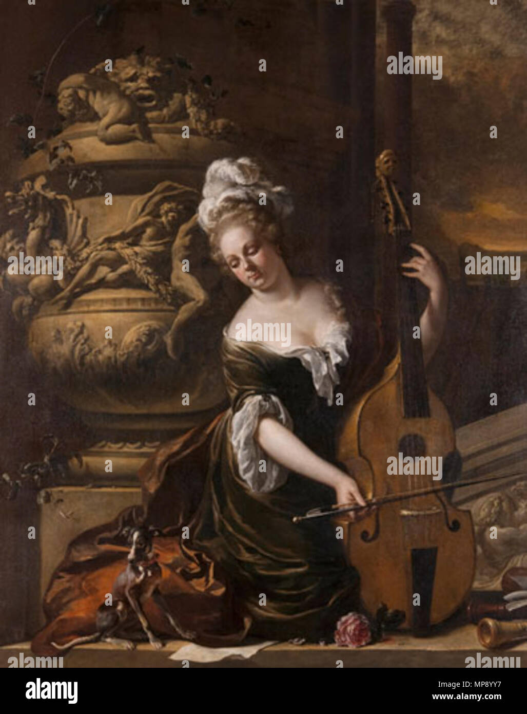 Lady Playing the Viola  1713.   788 Lady Playing the Viola by Jan Weenix, Bass Museum of Art Stock Photo