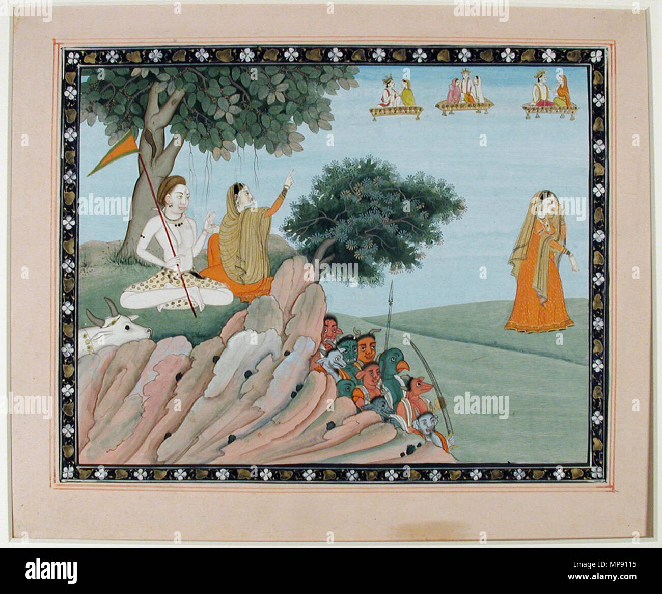 . English: Creation Date: ca. 1850 Sati show all gods went to sacrifice of Daksha so she also went. Creation Place/Subject: India State-Province: Himachal Pradesh Court: Kangra School: Pahari Media & Support: Opaque watercolor and gold on paper Display Dimensions: 9 1/8 in. x 11 7/32 in. (23.2 cm x 28.5 cm) Credit Line: Edwin Binney 3rd Collection Accession Number: 1990.1311 Collection: <a href='http://www.sdmart.org/art/our-collection/asian-art' rel='nofollow'>The San Diego Museum of Art</a> . 13 September 2001, 14:26:16. English: thesandiegomuseumofartcollection 1115 Shiva and Parvati (Shiva Stock Photo