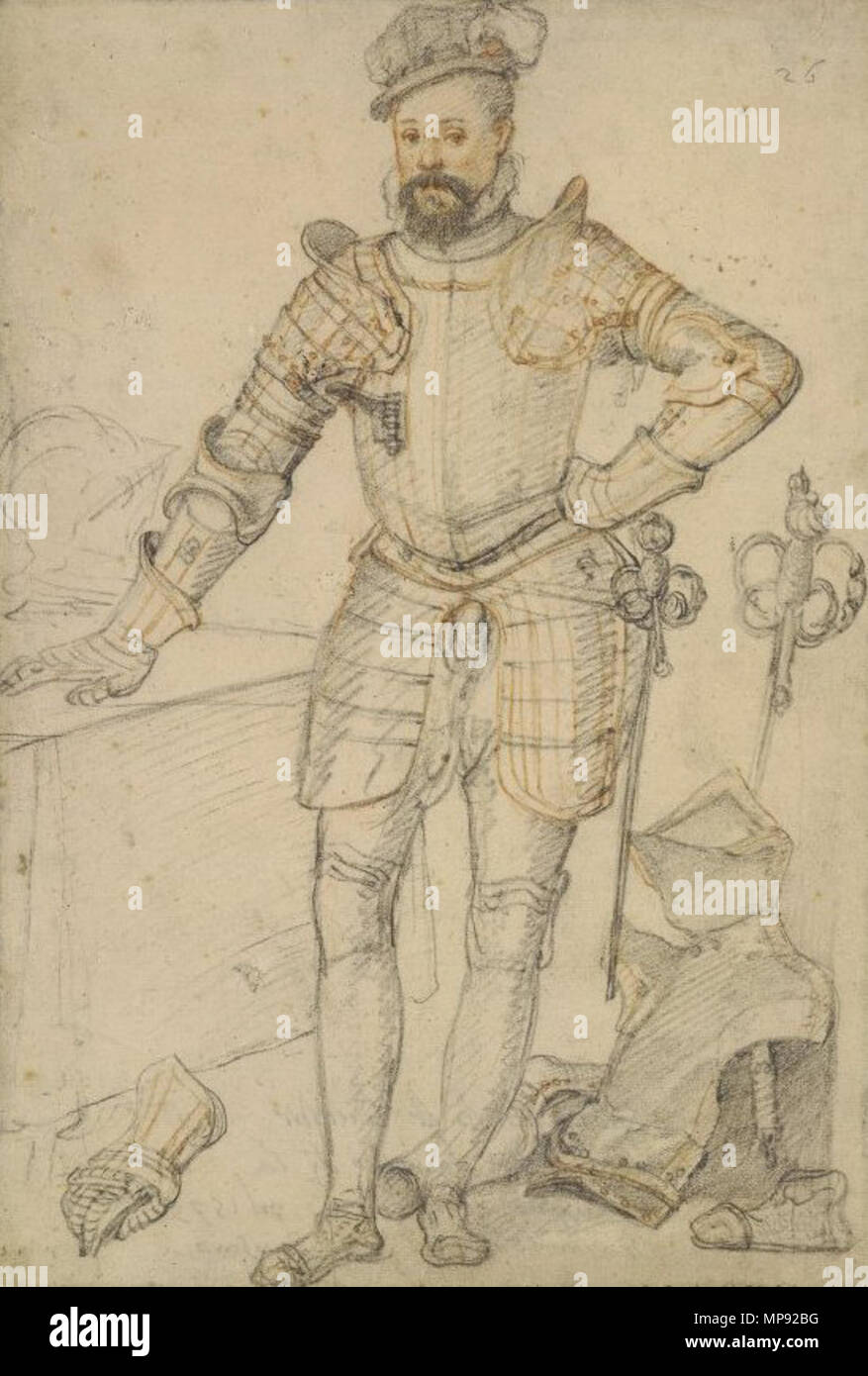 Robert Dudley, Earl of Leicester (1532–1588).  English: A corrresponding drawing of Queen Elizabeth exists by the same artist. They are preparatory sketches for full-scale portraits intended for the Kenilworth Festival in July 1575. (Elizabeth Goldring: 'The Earl of Leicester's Inventory of Kenilworth Castle, c.1578', English Heritage Historical Review, Vol. 2, 2007, p. 38) . Spring 1575.   Federico Zuccari  (1539–1609)      Alternative names Federico Zuccari  Description Italian painter and architect  Date of birth/death circa 1540–1541 20 July 1609  Location of birth/death Sant'Angelo in Vad Stock Photo