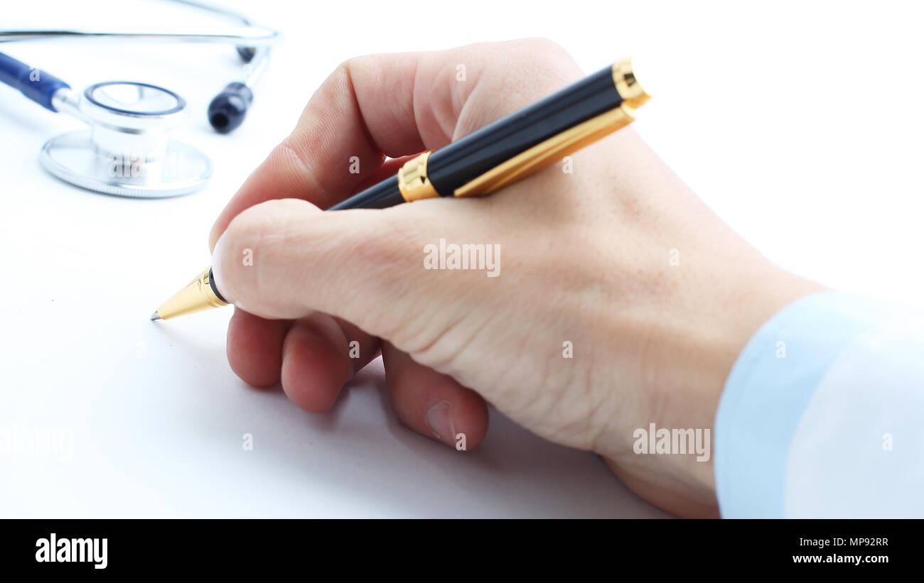 closeup .hand of doctor writing a prescription Stock Photo - Alamy