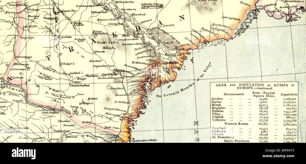 . English: Astrakhan Oblast Russia. No. 9. Letts's popular atlas. Letts, Son & Co. Limited, London. (1883) . 1883. Letts, Son & Co. (1803-1873) 807 Letts, Son &amp; Co. Russia 9. 1883 (P) Stock Photo