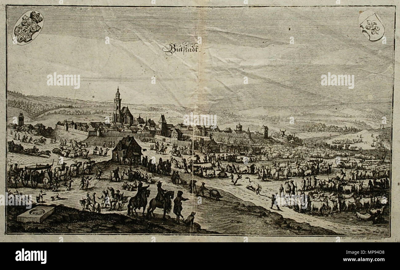 . Deutsch: Kupferstich 20,5 x 34 cm von Christian Richter (†1667 Weimar) aus Merians Topographie 1650 (THIEME-BECKER Bd. 28, S. 285). .   Christian Richter  (1587–1667)    Alternative names Monogrammist CR  Description German painter  Date of birth/death 1587 1667  Authority control  : Q24461938 VIAF: 8247499 ULAN: 500031900 LCCN: nr00036525 GND: 121624013 SUDOC: 159274117 WorldCat    H.-P.Haack, Leipzig 15:24, 18. Aug. 2007 (CEST) 885 Merian buttstaedt bei apolda 1650 wikipedia Stock Photo