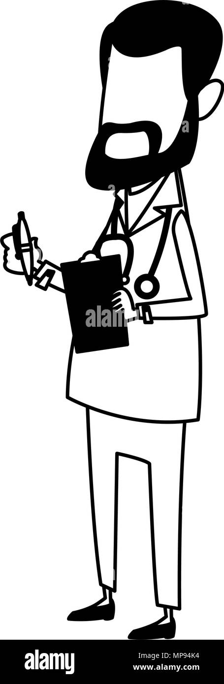 Cute Doctor Cartoon In Black And White Stock Vector Image And Art Alamy 