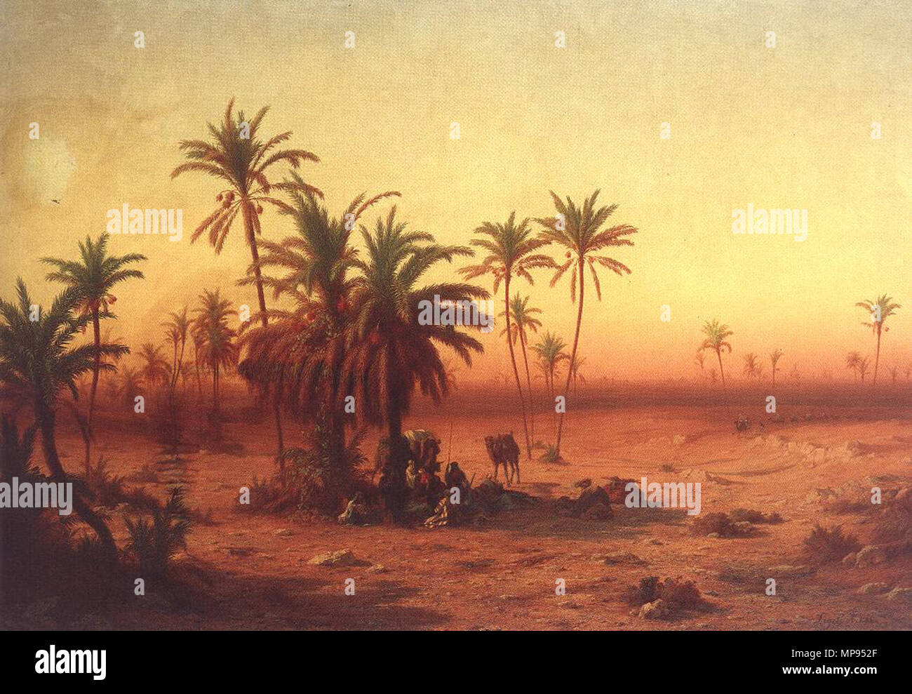 Oasis in the Desert  1862.   810 Ligeti, Antal - Oasis in the Desert (1862) Stock Photo